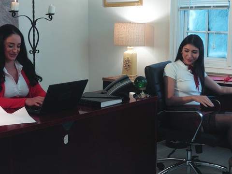 RelaXXX presents: Big butt boss spreads legs to ride her coworker on the bed