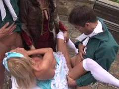 RelaXXX presents: Costume porn group sex with hottie outdoors