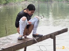 RelaXXX presents: Public pissing girl in jeans goes in two places