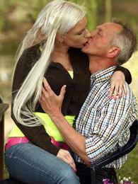 RelaXXX presents: Horny blonde teenage beauty riding an old stiff schlong