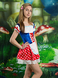 RelaXXX presents: Very hot blonde teen beauty in an adorable outfit slowly takes it off to reveal her nice and perky boobs