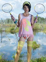 RelaXXX presents: Stunning skinny teen plays around with her body on the lap of nature with the blue sky complimenting her beauty.