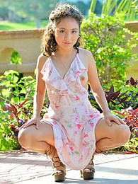 RelaXXX presents: Stunning brunette young Isabel shows tiny tits and spreads her legs outdoor