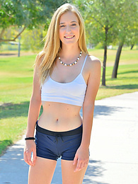 RelaXXX presents: Sporty blonde babe Dakota strips her clothes and flaunts her hot body outdoors