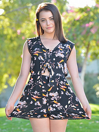 RelaXXX presents: Svelte american dark-haired teen Kylie Quinn in shorts toys her twat outdoor